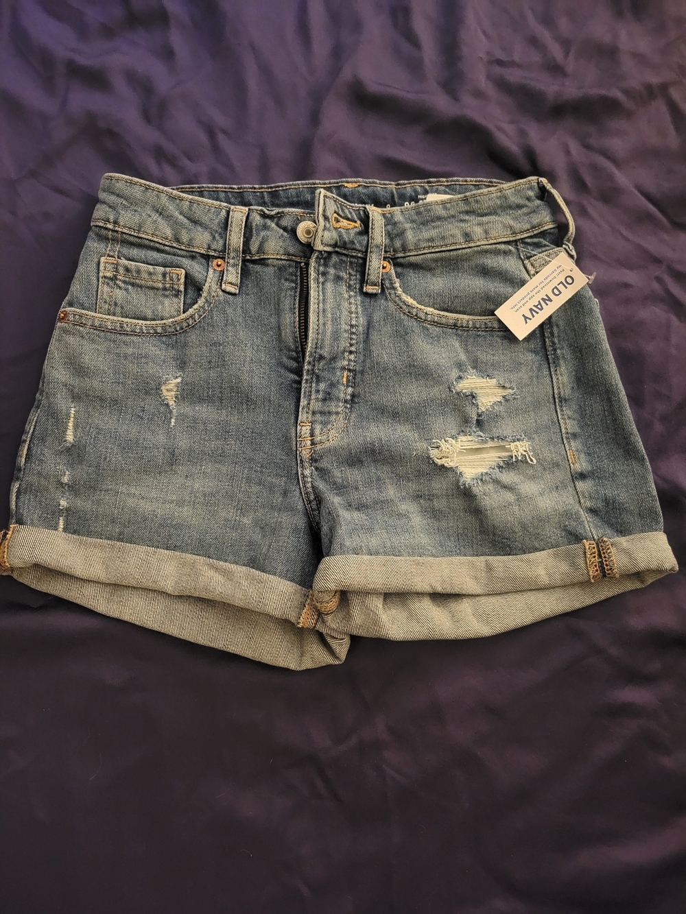 Old Navy Light Blue Distressed Rolled Hem Denim Shorts